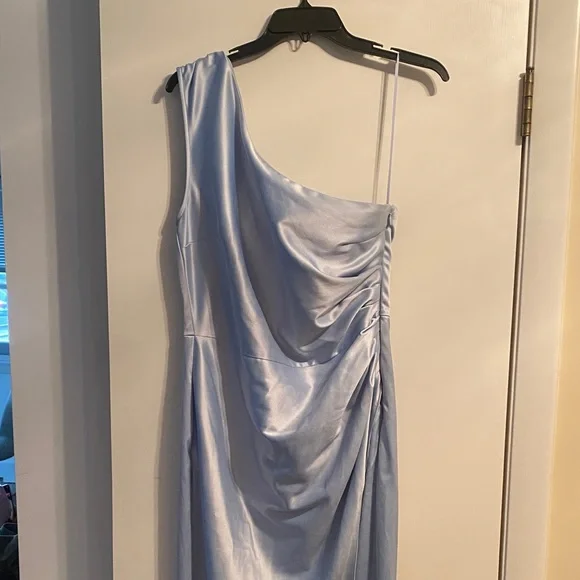 BHLDN Elegant One-Shoulder Satin Dress in Sky Blue - Picture 3 of 5